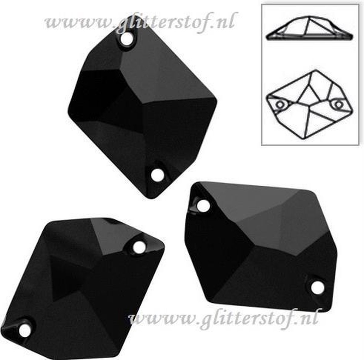 Opnaai Glitter steentjes|Cosmic Black|Sew on Stone|2 holes Flatback Rhinestones|Strass Cosmic 16x20mm 15st|Strasstenen van Glas|Glitter steentjes voor turnpakje|Ritmische pakjes|Acro pakjes|danspakjes|Western showpakken